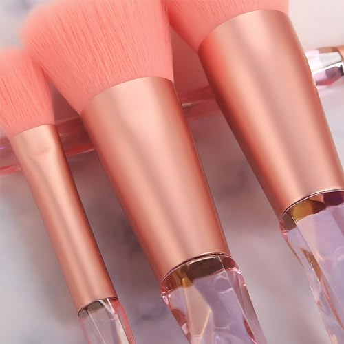 Kingtree Makeup Brushes, 10PCS Pink Crystal Makeup Brush Set Premium Synthetic Foundation Powder Concealer Eyeshadow Makeup Brush Kit, Professional Make Up Brush Set for Girls and Ladies - color: Pink