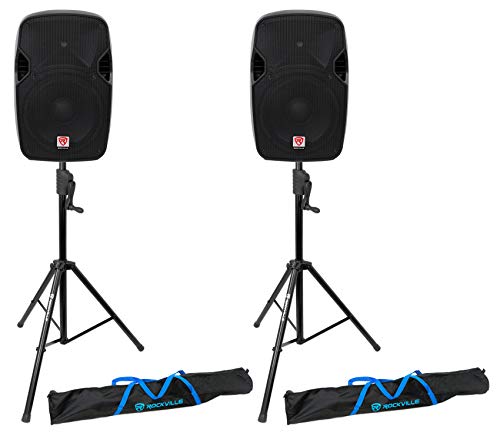 Rockville SPGN124 12" Passive 1200W DJ PA Speaker Pair with RVCS2 Stands | 1200W Peak / 300W RMS Each, 4 Ohm, Speakon Connections, Crank-Up Tripod Stands, 2 Carry Bags, Live Sound, 4-Items