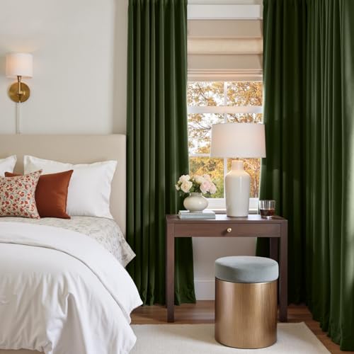 Lazzzy Green Velvet Curtains 84 Inch Long Blackout Pinch Pleated Thermal Insulated Room Darkening Modern Luxury Back Tab Window Drapes for Bedroom Living Room 2 Panels, 52 x 84 Inch, Moss Green - color: Moss, size: 52"W x 84"L (Pack of 2)