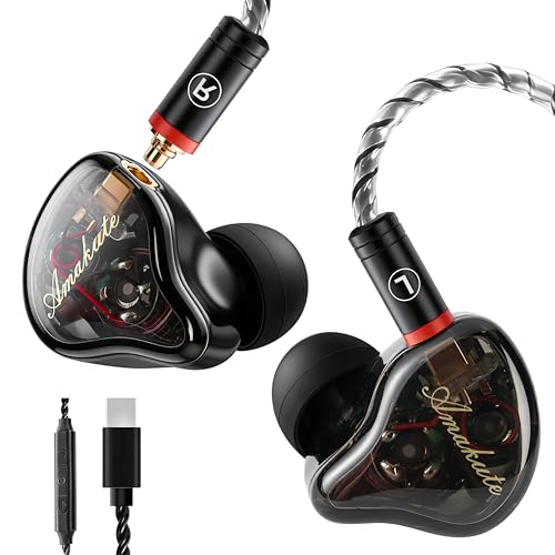 DEMAKE in Ear Monitor with Detachable Silver-Plated Type-C Cable - color: Black Splicing, size: Type-C With Mic