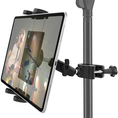 Tablet Holder for Microphone Stand, 360° Adjustable Mount for 4-13" Devices | Durable aluminum clamp with a secure grip keeps tablets and phones stable during recording, rehearsals, and live performances