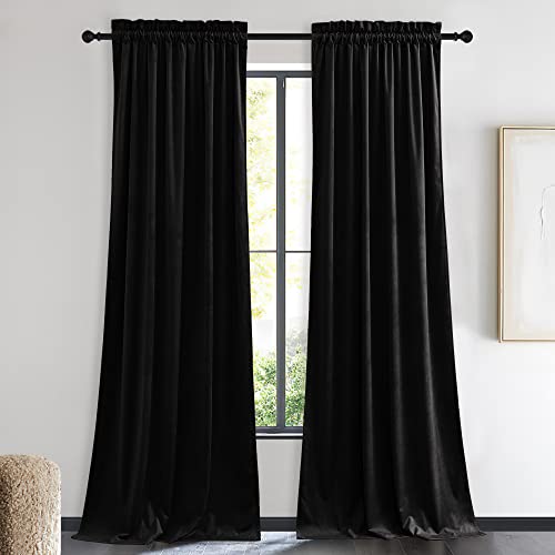 NICETOWN Insulated Black Out Velvet Curtains 90 inches Long Rod Pocket Top - color: Black Series - Black, size: 42"W x 90"L (Pack of 2)