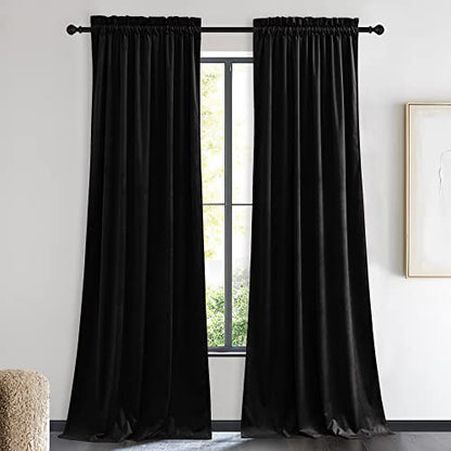 NICETOWN Insulated Black Out Velvet Curtains 90 inches Long Rod Pocket Top - color: Black Series - Black, size: 42"W x 90"L (Pack of 2)
