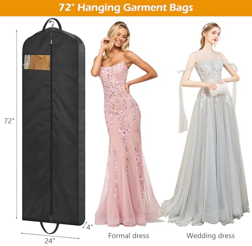 MISSLO 72" Wedding Dress Garment Bag Waterproof Garment Bags for Travel for Women Dress Bags for Gowns Long for Closet Storage 2-Pack, Black - size: 72 inch