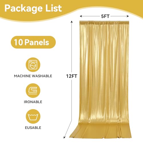 50x12ft Glitter Gold Backdrop Curtains, Sequin Curtains Wrinkle Free Polyester Drapes, Shimmer Back Drop Curtains for Parties Banquet Wedding Birthday Photography Background, 10 Panels 5x12ft - color: Gold, size: 5FT x 12FT(10 panels)