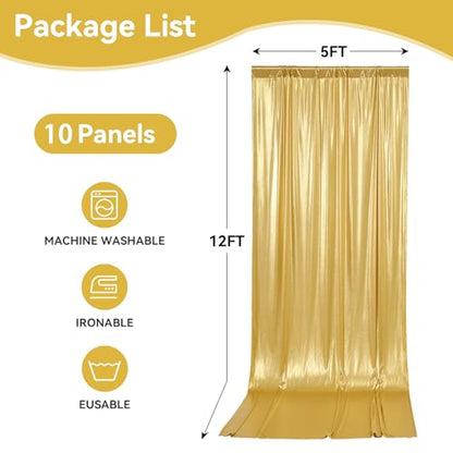 50x12ft Glitter Gold Backdrop Curtains, Sequin Curtains Wrinkle Free Polyester Drapes, Shimmer Back Drop Curtains for Parties Banquet Wedding Birthday Photography Background, 10 Panels 5x12ft - color: Gold, size: 5FT x 12FT(10 panels)