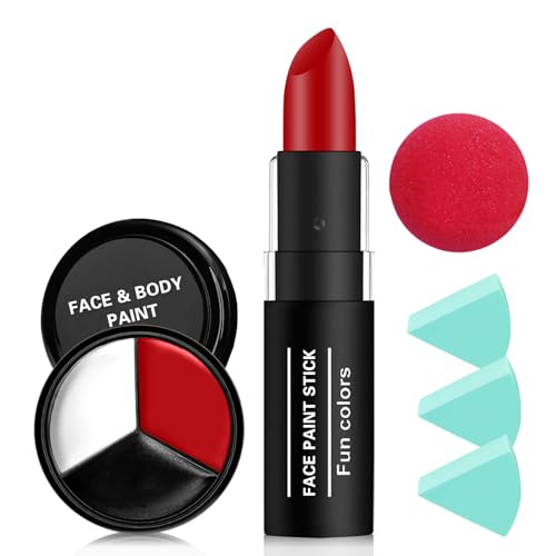 CAHIUYOA Halloween Joker Clown Makeup Kit,Black White Red Face Body Paint - color: 6PCS Black/White/Red Makeup Kit
