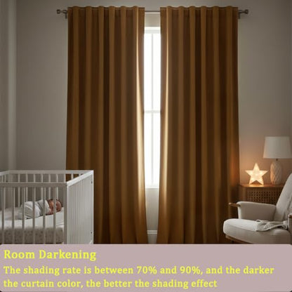 Timeper Gold Brown Velvet Curtains 108 inches 2 Panels, Light Blocking Curtains for Bedroom Living Room Thermal Insulated Luxury Super Soft Window Drapes,Back Tab & Rod Pocket,W52 x L108 inches - color: Gold Brown, size: 52"W x 108"L (Pack of 2)