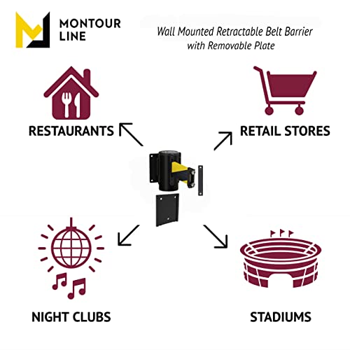 Montour Line WM115 Wall Mounted Retractable Belt Barrier with Magnetic Belt End, Removable Mount, Black Casing (13 ft Yellow with "Caution - DO NOT Enter" Black Letters Belt) - color: Yellow with "CAUTION - DO NOT ENTER" Black Letters, size: 13 ft