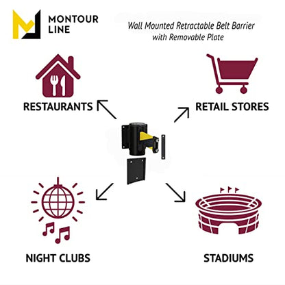 Montour Line WM115 Wall Mounted Retractable Belt Barrier with Magnetic Belt End, Removable Mount, Black Casing (13 ft Yellow with"Cleaning in Progress" Black Letters Belt) - color: Yellow with "CLEANING IN PROGRESS" Black Letters, size: 13 ft