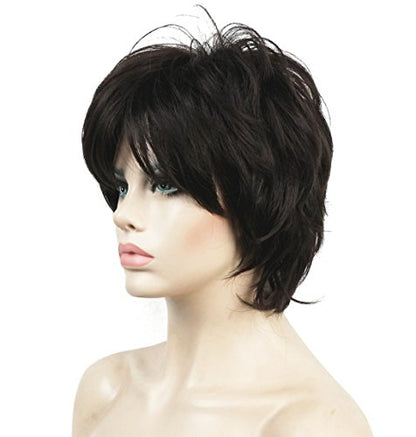 Lydell Short Layered Shaggy Full Wavy Synthetic Wigs (Dark Brown) - color: #4 Dark Brown