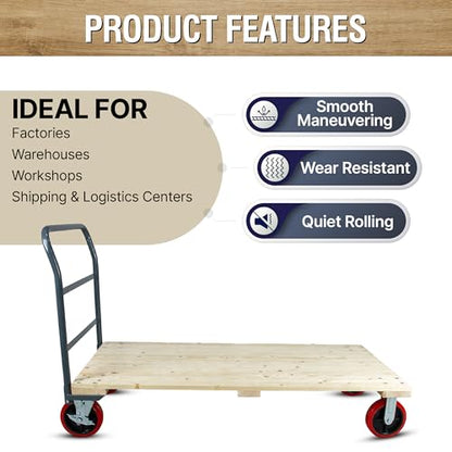 Heavy Duty 2000LB Hardwood Flatbed Platform Cart – 60” x 30” Industrial Dolly Hand Push Truck, 8'' Swivel Locking Wheels – Super Heavy Duty Commercial Moving - color: Plain Cart-wood, size: 60 x 30 Inch
