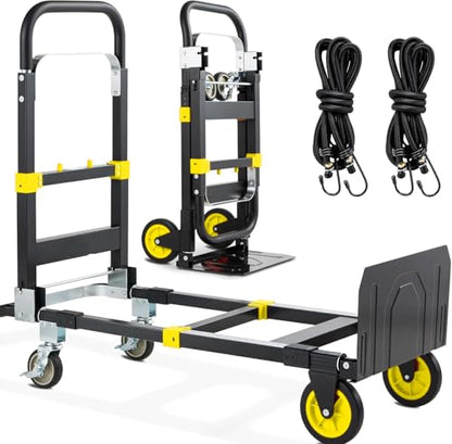 3-in-1 Folding Hand Truck, 600lb Convertible 4 to2 Wheel Dolly Cart Yellow - color: Yellow-1