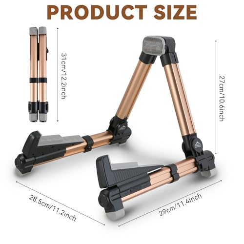 EASTROCK Portable Tripod A Frame Aluminium Music Stand,Gold | Folding Guitar Stand,for Acoustic Electric Guitars, Bass, Violin, Ukulele, Banjo - color: gold