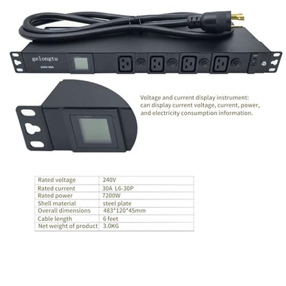 30A Rack Mount PDU, L6-30P Input Power Distribution Unit with 12 C13 & 4 C19 Outlets, 7200W 1U 19 Inch Horizontal Rack Mount Power Strip with Overload Protection and LCD Display - color: LED Metered