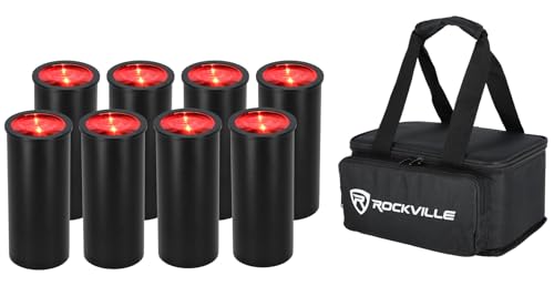 Rockville 8 Pack MINI Halo Black DJ Wash Lights + Bag, Wireless DMX, 17 Hour Battery, Wireless DMX, RF Remote - color: Black