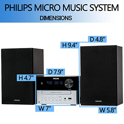 Philips Bluetooth Stereo System for Home with CD Player for Home, Wireless Streaming, MP3, USB, Audio in, FM Radio, 18W, Micro Music Sound System - size: 18W Stereo system