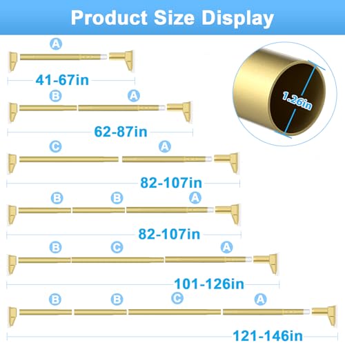 Extra Long Tension Curtain Rod, Gold, 41-146 Inch (4-12ft), Tension Rod - color: Gold, size: 41-146inch