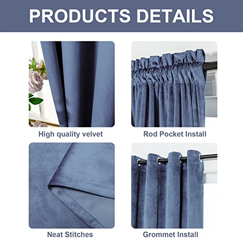 Grommet Room Darkening Velvet Curtains Energy Efficiency Thermal Insulated Window Panel Drapes for Bedroom Living Room 2 Panels W52xL95 Inch Set of 2 Panels Stone Blue - color: Stone Blue, size: 95"W x 52"L (Pack of 2)