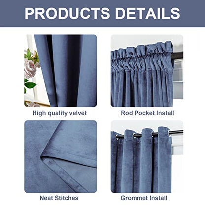 Grommet Room Darkening Velvet Curtains Energy Efficiency Thermal Insulated Window Panel Drapes for Bedroom Living Room 2 Panels W52xL95 Inch Set of 2 Panels Stone Blue - color: Stone Blue, size: 95"W x 52"L (Pack of 2)