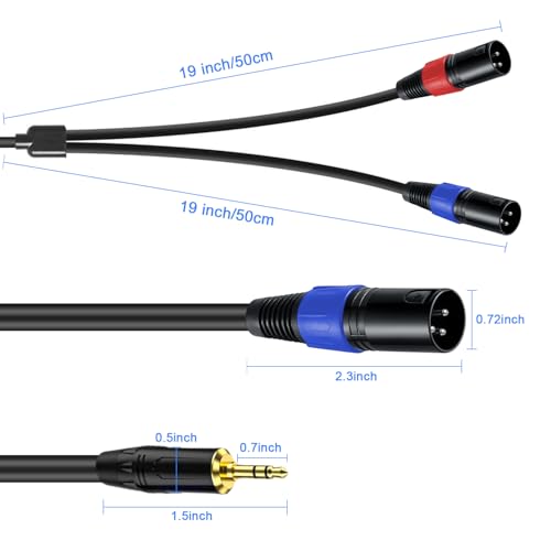1 Pack 3.5mm TRS to 2 XLR Cable, 3.3 Foot, Unbalanced 1/8 TRS Male to Dual XLR Male, Y Splitter to Dual XLR Breakout Cable, Pure Copper and Plated Connectors for Smartphone - size: 3.3 foot, style: 3.5mm TRS to XLR male, 1 Pack