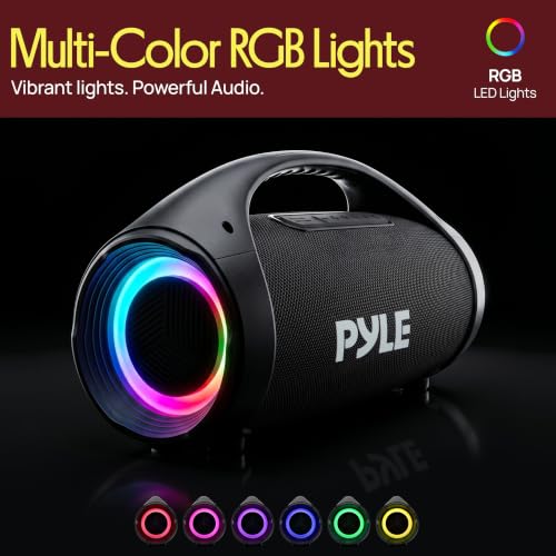 Pyle Portable Bluetooth Boombox Speaker - 100W Peak Power, 19H Battery, FM Radio, USB Playback, Aux in, TWS Pairing - Use for Home, Outdoor, Travel - LED Lights - Sturdy Carry Handle - PBTPSPWP25BK