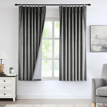 Vision Home Pewter Gray Velvet Pinch Pleated Blackout Curtains 40Wx63L Inch - color: Pewter Gray, size: 40"W x 63"L (Pack of 2)