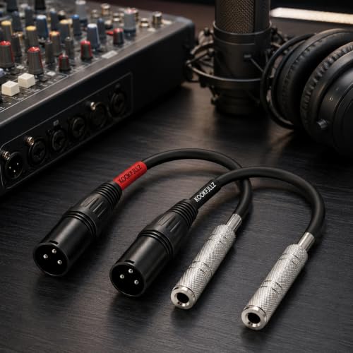 XLR Male to 1/4 Inch TRS Female Patch Cable 6 Inch 2-Pack | Balanced XLR to Quarter Inch Adapter | 20AWG OFC | Studio Mixer Audio Interface Microphone Guitar Amp PA System