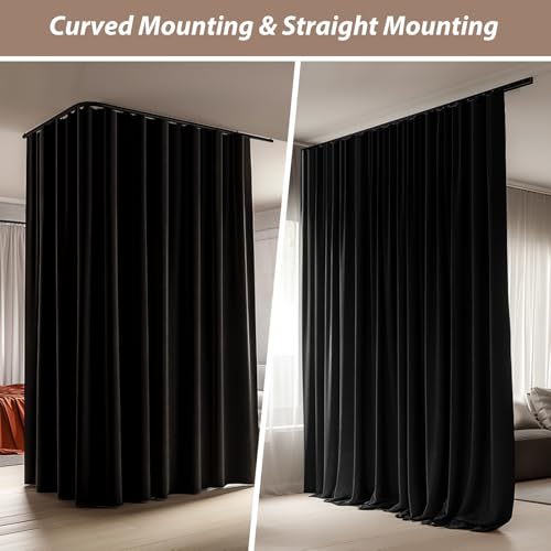 Room Divider Curtains with Ceiling Curtain Track Set Window Curtain for Bedroom,Living Room Total Blackout Thermal Insulated Privacy Ceiling Track Curtain W 15 × H 7 FT Black drape&Black track - color: Black, size: 180"W x 84"L (Pack of 1)