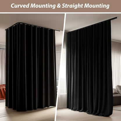 Room Divider Curtains with Ceiling Curtain Track Set Window Curtain for Bedroom,Living Room Total Blackout Thermal Insulated Privacy Ceiling Track Curtain W 15 × H 7 FT Black drape&Black track - color: Black, size: 180"W x 84"L (Pack of 1)