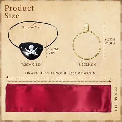Women Pirate Costume Accessories Set|Headscarf Wrap Hat Sash Belt Cosplay Outfit With Stainless Steel Earring Necklace - style: 5 Pcs Pirate Set - Red Pirate Lace Necklace Set