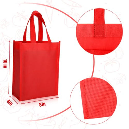 Jexine 72 Pcs Non Woven Tote Bags Bulk, Reusable Large Gift Bags with Handles, Grocery Bag for Party Favors, 14 x 10 Inch - color: Red