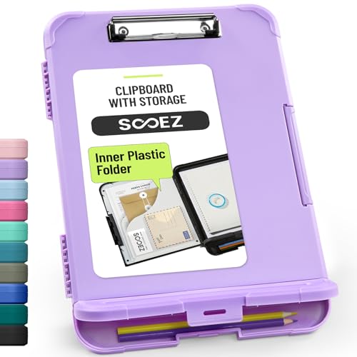 Sooez Reinforced Clipboard with Storage, Inner Plastic Folder Attached, Heavy Duty Clip Boards 8.5x11 with Pen Holder, High Capacity Nursing Clipboards for Teacher Office Home, Letter / A4 Size - color: Lavender Purple