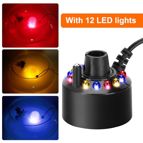FITNATE Mist Maker, 12 LED Mister Fogger Water Fountain Pond Fog Machine Atomizer Air Humidifier, ultrasonic Mist fogger with Splash Guard, Perfect for Halloween and Other Holidays | Perfect for Halloween and Other Decorations, Easy, Simple to Use