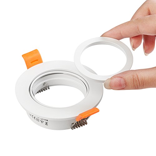Pack of 2 LED Ceiling Light Frame Round Fixture Holders Adjustable Cutout 65mm with MR16 sockets for 1.97in MR16/GU10 Bulbs(White) - color: white-2pack