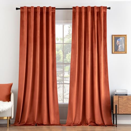 MIULEE Velvet Curtains Extra Wide 66x96 inches Fall Burnt Orange Curtains - color: Burnt Orange, size: 66"W x 96"L (Pack of 2)
