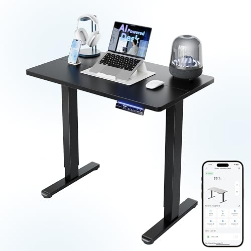 HUANUO AI-Powered Smart Electric Standing Desk, 32 Inch, Black | AI App & Voice Control via Alexa, Google Assistant & Siri Shortcuts, 28.3–46.5-Inch Height, Compact 32-Inch Desk, 3 Settings - color: Black, size: AI-32" X 19"
