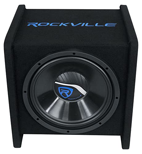 Rockville RV12P 12" 600W Car Audio Subwoofer in Vented Sub Enclosure Box, 4 Ohm, High-Performance Bass, MDF Construction Perfect for Car Audio Systems | 600W Peak / 300W RMS, Polypropylene Cone, Aluminum Voice Coil, Bass Reflex Aero-Port, 15 Degree Angle,