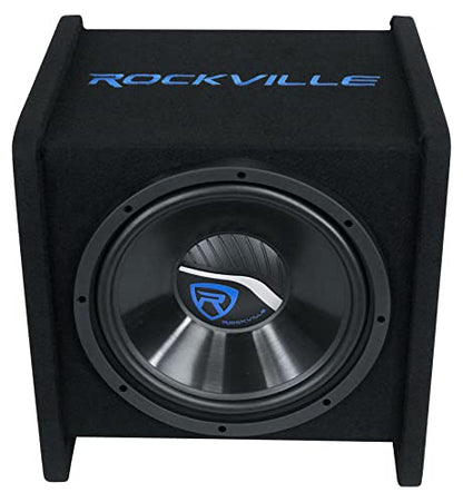 Rockville RV12P 12" 600W Car Audio Subwoofer in Vented Sub Enclosure Box, 4 Ohm, High-Performance Bass, MDF Construction Perfect for Car Audio Systems | 600W Peak / 300W RMS, Polypropylene Cone, Aluminum Voice Coil, Bass Reflex Aero-Port, 15 Degree Angle,