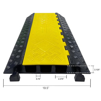 Electriduct 3 Channel Cable Protector Traffic Wire and Hose Ramp Cord Cover 2.125 Inch Channels Heavy Duty 40,000 lbs per Axle - CR600 - Rubber Black Base/Yellow Lid - Pack of 10 - size: 10 Ramps