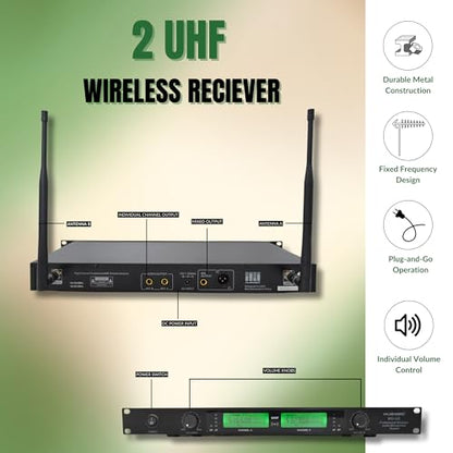 MUSYSIC 2-Channel Professional Wireless UHF Microphone System - size: 2-Channel