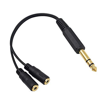 Poyiccot 1/4 to 3.5mm Adapter, 3.5mm to 1/4 Headphone Adapter, 6.35mm 1/4 inch TRS Stereo Male to 2 Dual (Mini) 1/8 inch Stereo Female Y Splitter Cable 20cm/8inch (635M-235FM)