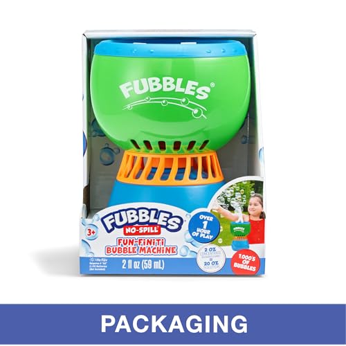 FUBBLES NO Spill Funfiniti Bubble Machine | Blows One Hour of Non Stop Bubbles | Amazon Exclusive Toy Set Includes 36oz of Non Toxic Refill Solution (Bubble Solution Bottle Colors Will Vary)