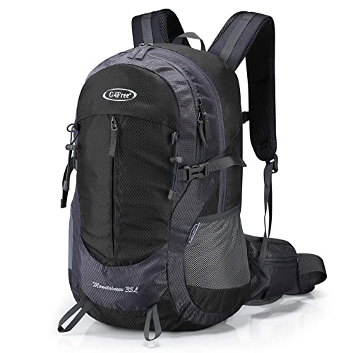 G4Free 35L Hiking Backpack for Women Men, Water Resistant Outdoor Sports | Nylon Water Resistant, 35L (19.7"*12.6"*8.7"), Camping, Climbing, Travel Daypack, Lightweight backpack with Rain Cover - color: Black