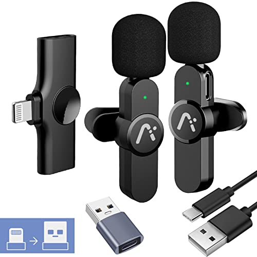 Wireless Lavalier Microphone for iPhone7-14, Wireless Clip Mic, Clip on Microphone A3d, for iPhone, iPad, Computer, Zoom Meeting, Video Recording, tiktok - color: Black 2Lightning
