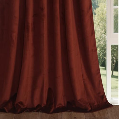 Roslynwood Luxury Soft Burnt Ochre Velvet Curtains 72 inches Long Back Tab Thermal Insulated Blackout Window Drapes for Living Room/Bedroom/Dining Room, W52 x L72, 2 Panels - color: Burnt Ochre, size: 52"W x 72"L (Pack of 2)