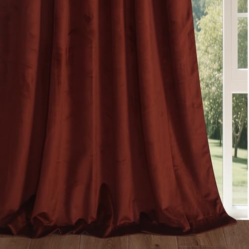 Roslynwood Luxury Soft Burnt Ochre Velvet Curtains 96 inches Long Back Tab Thermal Insulated Blackout Window Drapes for Living Room/Bedroom/Dining Room, W52 x L96, 2 Panels - color: Burnt Ochre, size: 52"W x 96"L (Pack of 2)