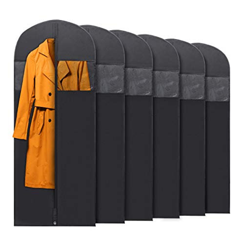 PLX 60" Inch Black Garment Bags for Long Hanging Clothes | Women Dress Bag and Men Suit Bag for Travel, Shirts, Fur Coats, Dance Costumes, Clothing Cover, Closet Storage With Zipper - size: 6 pack black: 60” x 24”