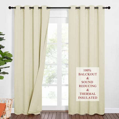 NICETOWN Sound Barrier 100% Blackout Divider Curtains 84", Noise, Heat and Cold Blocking Drapes with Felt Fabric Lining for Noise Reducing/Nursery/Daytime Sleep/Bedroom (Beige, 2 PCs, 52" Wide) - color: Beige, size: 52"W x 84"L (Pack of 2)