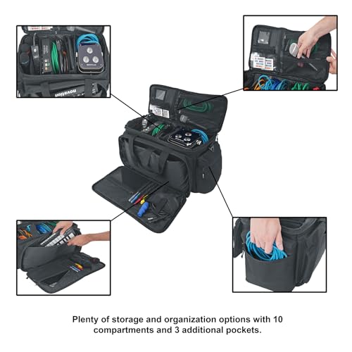 Rockville UT-BAG10 DJ Utility/Cable Bag, 10 Compartments, Padded Straps, Water-Resistant, Lockable Zippers, Perfect for DJs, Events, Gear & Cables